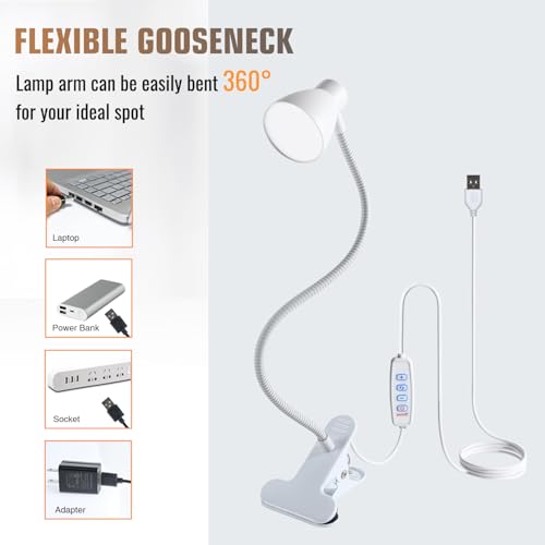 Clamp Desk Lamp, Clip on Reading Light, 3000K-6500K Adjustable Color Temperature, Multiple Illumination Modes, CRI>90, 6Watts (Adapter Included) - size: 1 Pack Small Clip Lamp