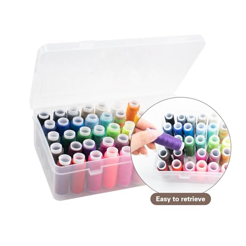 42 Slot Sewing Thread Box with 58 Types of Sewing Threads, Portable Transparent Storage Box Bobbin Needle Spool Organizer for Embroidery and Quilting, 9.25 x 5.3 x 2.5 Inch (with Threads)