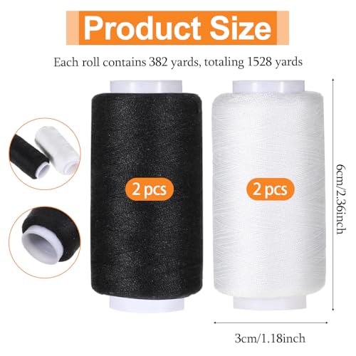 4 Spools All Purpose Sewing Thread, 380 Yards Each Polyester Thread Black & White Sewing Threads Sew Machine Supplies for Beginners, Hand Stitching, Quilting, Serger, Embroidery Stitching