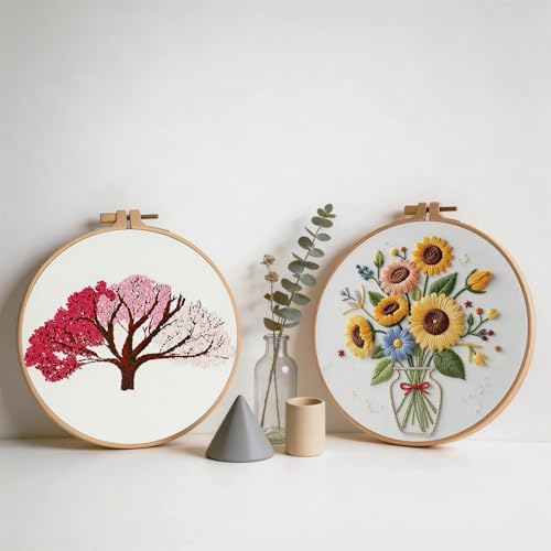 spicssa Embroidery Kit for Beginners, Hand Needlepoint Kits for Adults with Pre-Stamped Patterns, 7.8-Inch Hoop, Threads & Needles, Step by Step Instructions - color: Dream Tree