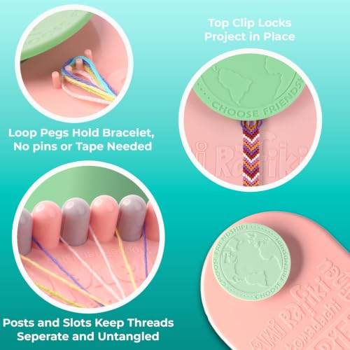 Choose Friendship Bracelet Making Kit – 20 Pre-Cut Threads, Portable Loom with Storage, Makes 8 Bracelets, Craft Gift for Kids Ages 8+, Blush Pink “Macaroon” - color: Macaroon
