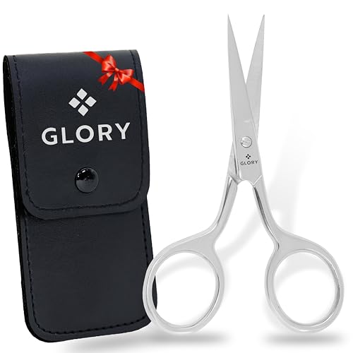 GLORY Small Precision Embroidery Scissors 3.75 Inch Sharp Pointed Tip Stainless Steel Shears for Sewing, Crafting & Needlework, Professional Grooming Scissors for Eyebrows, Eyelash & Facial Hair