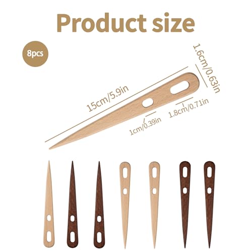 8PCS Nalbinding Needles, Beech Wood Weaving Needles and Weaving Tools for Large Needle Projects, Durable Weaving Accessories for Crafting and Textile Work, Smooth Wooden Sewing Needles Large Eye Set