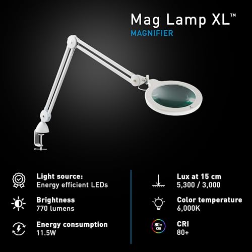 Magnifying Lamp XL - Clip On Magnifier Lamp for Nail Salons, Tattoo Artists, Reading & Detailed Work - Dimmable Mag Lamp - size: Mag Lamp XL