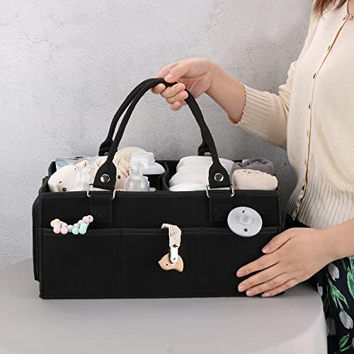 XUANGUO Large Baby Diaper Caddy Organizer, Felt Basket with Handles, Black - color: black