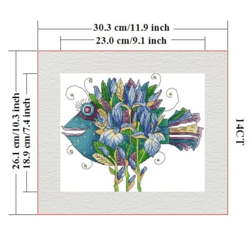 ITSTITCH Stamped Cross Stitch Kits- Full Set of Embroidery for Beginners or Adults,14 CT 2 Strands DIY Beautiful Fish Patterns Counted Arts Craft 11.8×10.2 inch - color: Beautiful fish