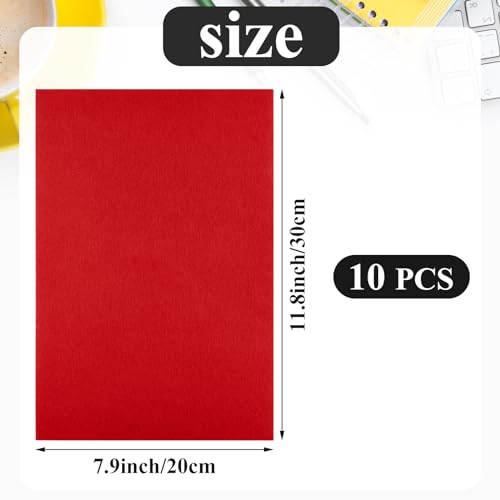 10PCS Red Self Adhesive Felt Fabric Sheets Sticky Felt Sheets for Craft Supplies Art Home Making（8.3" x 11.8"/20 x 30cm） - color: Red