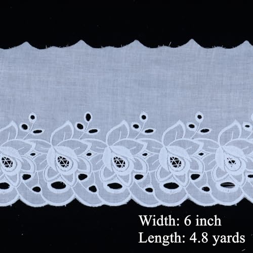 Eyelet Lace Trim 4.8 Yards 6 Inch Wide White Cotton Lace Ribbon Embroidery Ruffle Craft Lace for Sewing, Baby Clothes, Pets Clothes - color: 1#