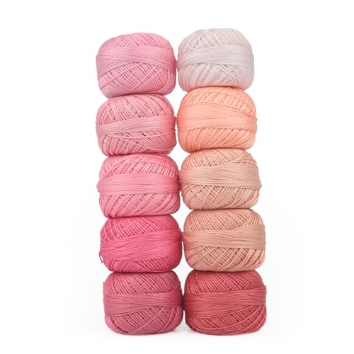 Size 8 Double Mercerized Egyptian Long Staple Cotton Pearl Thread 10 Grams (87 Yards)/Ball Crochet Thread 10 Colors per Box for Crochet Hardanger Cross Stitch Hand Embroidery (Set C) - color: Set C