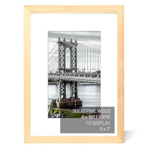 8x10 Picture Frames Solid Wood Display Pictures 5x7 or 8x10 Frame Poster Photo Frame Art with 1 Mat for Wall Mounting or Table Top (Natural) - color: Natural, size: 8x10 inch