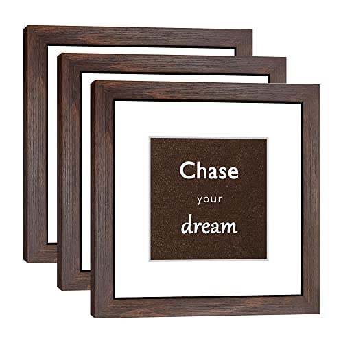 8x8 Picture Frame Set of 3 with Real Glass for Pictures 5x5 with Mat or 8x8 Without Mat, Wall Mounting or Tabletop display Photo Frames in Walnut - color: Walnut, size: 8x8(set of 3)