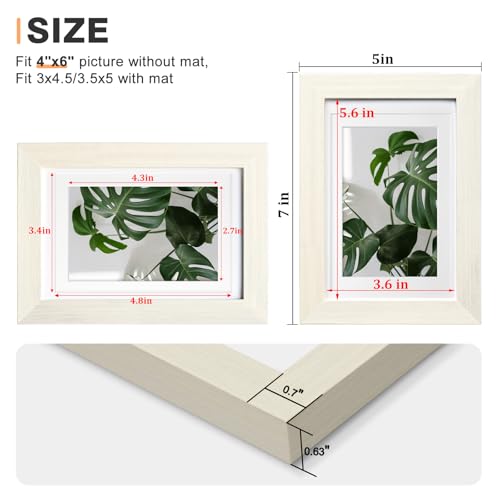 Egofine 4x6 Picture Frame Made of Solid Wood with Plexiglass, Display Pictures 3x4.5 and 3.5x5 with Mat or 4x6 Without Mat for Tabletop and Wall Mounting, Beige - color: Beige, size: 4x6