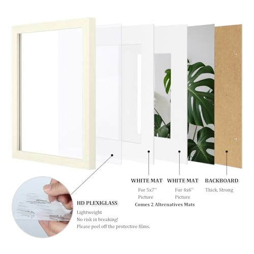 Egofine 8x10 Picture Frame Made of Solid Wood with Plexiglass, Display Pictures 4x6/5x7 with Mat or 8x10 Without Mat for Tabletop and Wall Mounting, Beige - color: Beige, size: 8x10