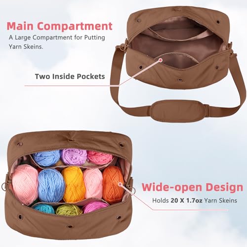 MYBAGZING Crochet Bag Organizer Knitting Bag Yarn Storage for Crochet Hook - color: Brown, size: Medium - 12"