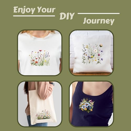 15 Pcs Wild Flower Iron on Decals Transfers, Floral Butterfly Heat Transfer Patches for T-Shirts, Spring DTF Heat Transfer Stickers for Clothes, Hats and Pillows DIY - style: Wild Flower