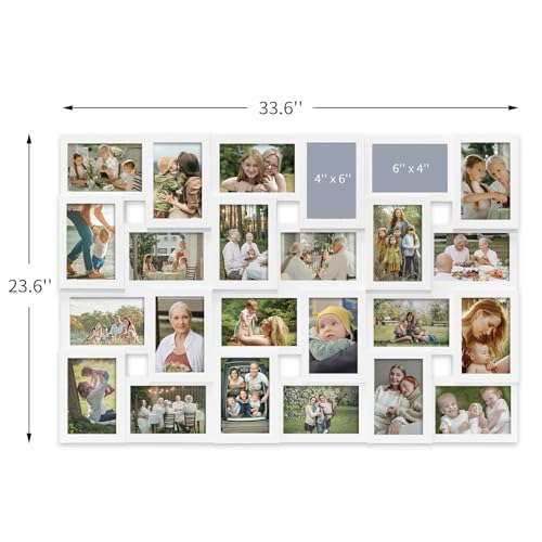 J.M.Deco Collage Picture Frames for Wall 24 Slots, Large Photo Frame Gallery Puzzle Collage Wall Hanging for 4 x 6 Photo, Christmas Gift for Family or Friends - Pure White - color: White, size: 24 Opening