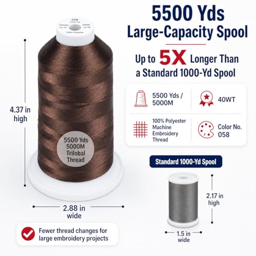 Simthread 5500Yds/5000M 40WT Polyester Embroidery Thread Dark Brown 058 - color: Dark Brown-058