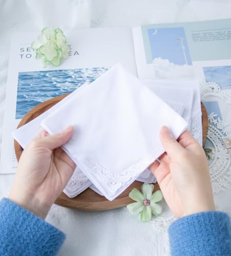 6 Pack of Ladies Embroidery Cotton Handkerchiefs Lace Wedding Hankies - color: F002