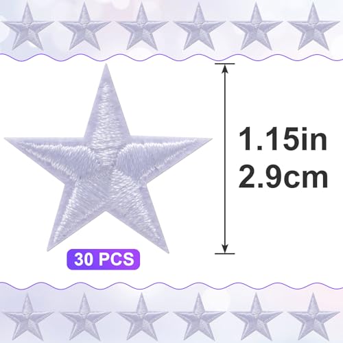 PAGOW 30 Pcs White Star Iron on Patch, 1 Inch Sew on Embroidered Patches - color: 30 White