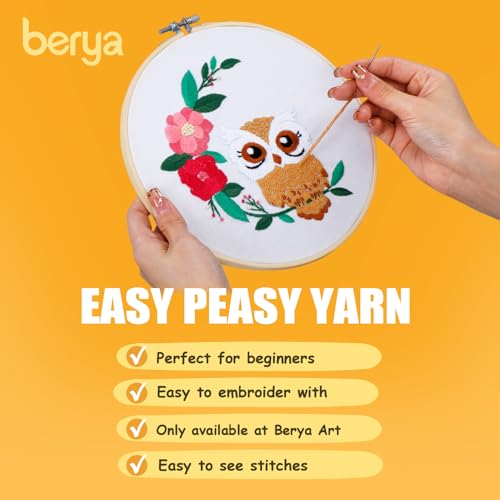 BERYA Owl Embroidery Kit, Embroidery Kit for Adult, Owl Pattern Practice Kit, Including Video Step by Step Instructions, Embroidery Hoop, Cloth, Needles and Thread for DIY Craft Lover (BEO013) - color: owl yellow