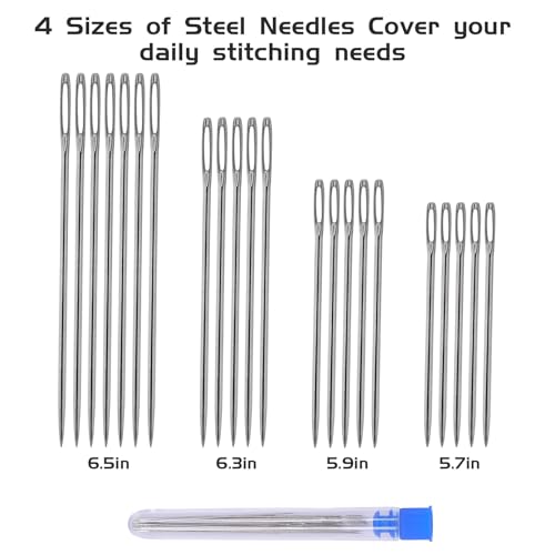 34pcs Big Eye Stainless Steel Sewing Needles Set,Steel Sewing Needle Large Eye Threaders for Hand Sewing Kit