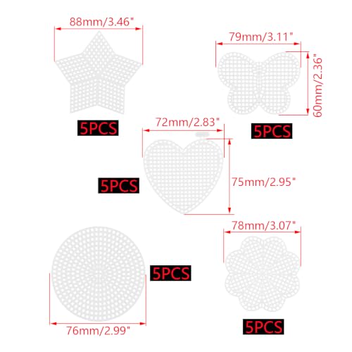 MY MIRONEY Mesh Plastic Canvas Kits 25 Pieces 5 Shapes - style: Round, Flower, Butterfly, Star, Heart