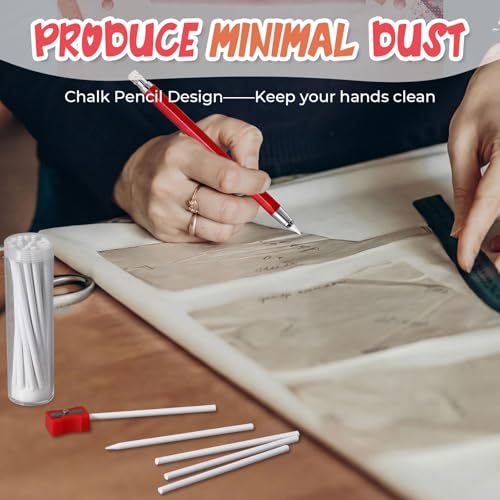 Motiskyy 56 Pcs Chalk Pencil Refillable Cartridge Set, Sewing Tailors Chalk and White Refill Tailors Pencil for Marking Fabric Quilting Embroidery DIY Crafts (Plastic,Red) - color: Red, size: 1 Count (Pack of 56)