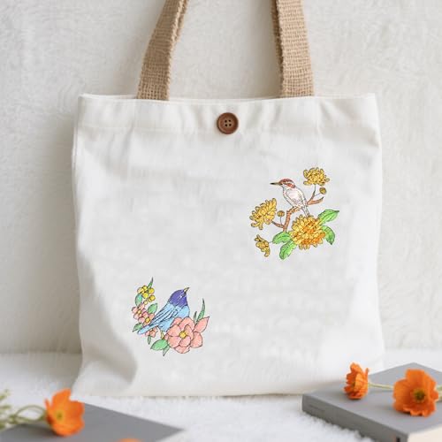 ORIGACH 4 Sheets Water Soluble Embroidery Patterns Stabilizers - Pre-Printed Birds & Flower Garlands Designs - Stick & Stitch Embroidery Paper for Hand Sewing Lovers - color: Birds & Flower Garlands