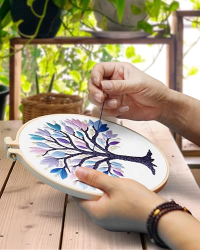 TINDTOP Embroidery Kit for Adult, 3 Pack Embroidery DIY Starter Kit - color: Color Tree