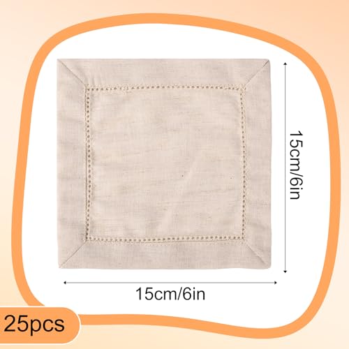 25pcs Linen Cocktail Napkins, Reusable Square Cocktail Napkins - color: Flaxen
