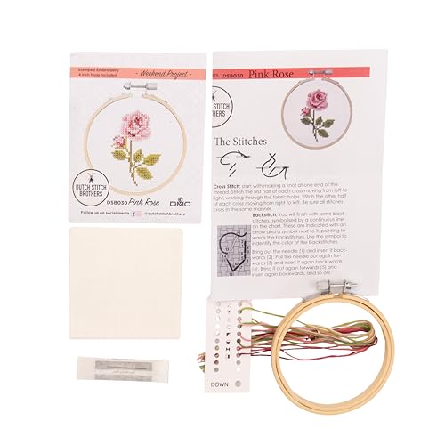 DUTCH STITCH BROTHERS - Rose Counted Cross Stitch 4" Hoop and Pattern Included - Cross Stitching Kits for Adults Advanced and Beginners - color: DSB030 Aida