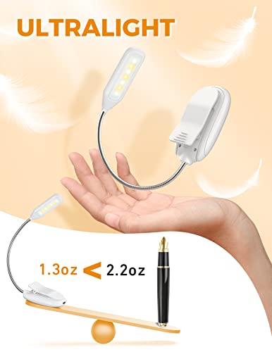 Monotremp Rechargeable Book Lights for Reading at Night, Clip-On 3 Colors - color: White