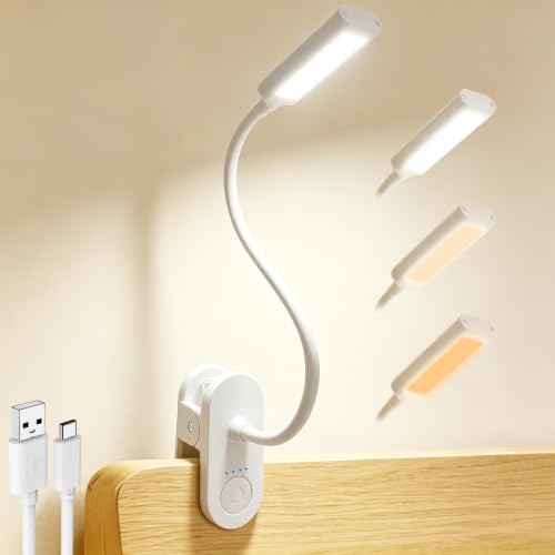 Clip on Light, Desk Lamp with Clamp for Bed, Home Office, Craft (White) - color: White