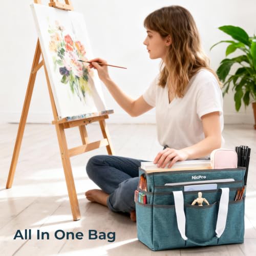 Nicpro Craft Art Bag, Large Art Tote Bag with Multiple Pockets for Supply - size: Large