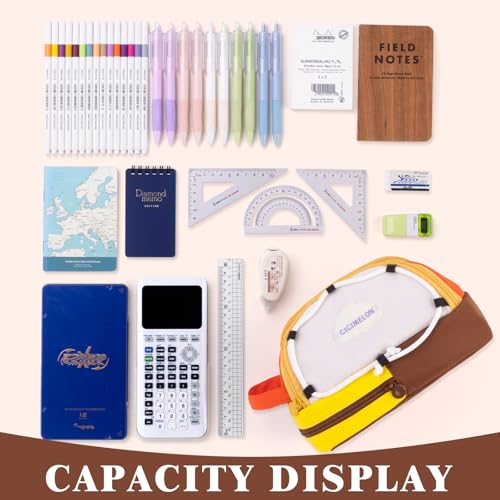 CICIMELON Large Capacity Pencil Case, Cute Aesthetic Pen Pouch with 3 Compartments, Big Pencil Bag Organizer for School Supplies, Pen Holder for Kids, Girls, Boys, Students - color: Brown Base