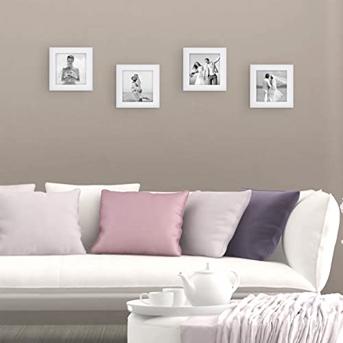 4x4 White Picture Frames Square Classic Natural Wood 6 Pack for Wall Mounting and Tabletop Display - color: White, size: 4x4