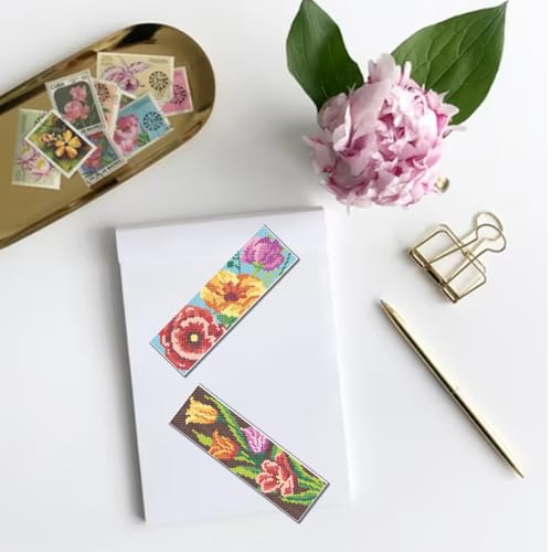 FREEBLOSS 6 Set Stamped Cross Stitch Bookmark Kit Flowers Pattern Cross Stitch Bookmarks DIY Bookmarks Cross Stitch Kits for Beginners Embroidery Bookmarks DIY Kits for Adults - style: Light Flowers