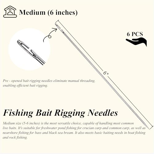 Stainless Steel Fishing Bait Rigging Needles Threader Set, Fish Bait Worm-Minnow-Anchovy Threader Needle Rustproof Threading Tool for Saltwater Freshwater Fishing Tackle Kit - size: 6"Long