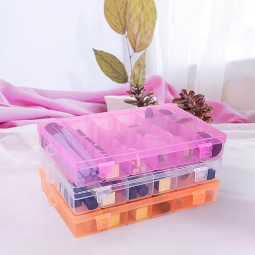 AKOAK 1 Pack 24 Grid Plastic Storage Case, Transparent Jewelry Display Organizer, Detachable Divider -7.5"x 5.1"x 1.4" for Beads, Jewelry, Earrings, Rings (Purple) - color: Purple