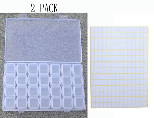 2 Pack 28 Grids Clear 5D Diamond Painting Embroidery Box, Accessories Storage Containers Adjustable Bead Case with 196 Pcs Label Stickers (28 Grids-2pack) - color: 28 Grids-2pack