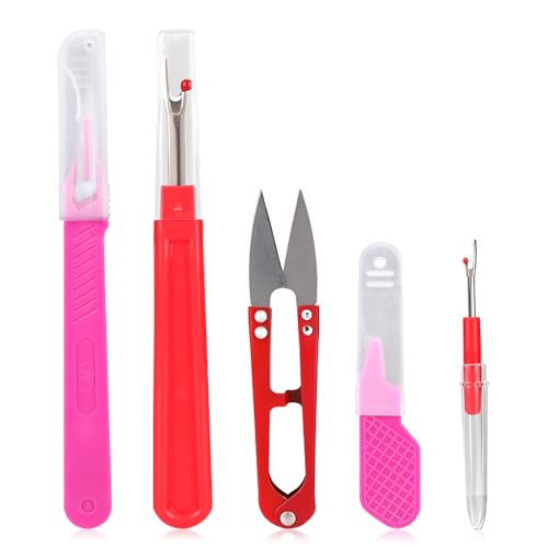 5pcs Seam Ripper Set for Sewing, Multi-Size Sewing Stitch Remover Tool & Thread Cutter Kit Professional Thread Snips for Fabric Quilting Dressmaking Embroidery Repair