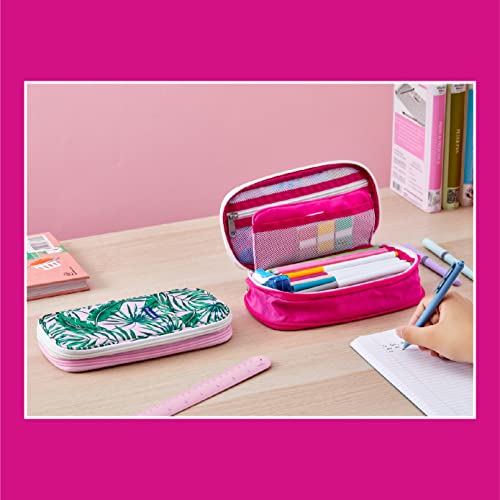 It's Academic Expanding Pencil Case, Portable Pouch for Office & School Supplies, Travel Organizer Bag, Compact, High Capacity, Palm Tree Design, Pink - color: Expanding Pencil Case, Pink Palm Tree, size: 1 Pack