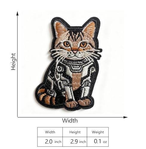 U-Sky Sew or Iron on Embroidered Patches | Cybernetic Cat with Mechanical Parts Fusion Design | Steampunk Animal Theme for Jackets Bags Hats Denim | 2.0"x2.9" 3PCs Pack - color: Shorthair Machanical