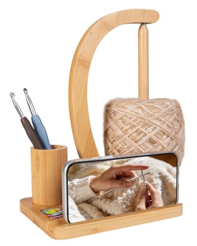 SPEENSUN Magnetic Bamboo Yarn Holder with Phone Stand, Natural - color: Natural