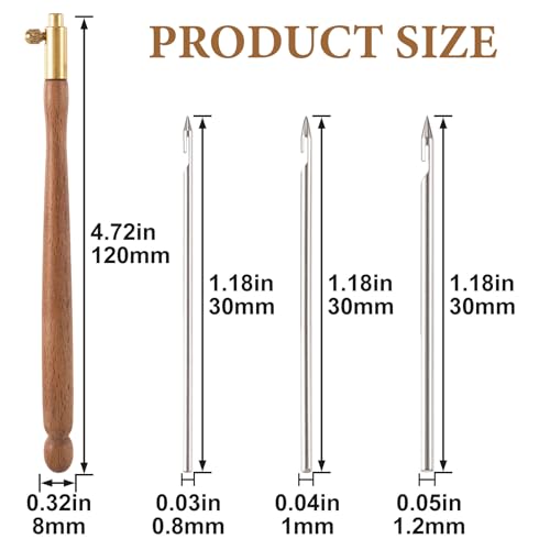Incinkod Tambour Hook with 3 Needles, 0.03"/0.04"/0.05", Brown