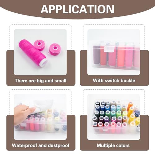 42 Slot Sewing Thread Box with 58 Types of Sewing Threads, Portable Transparent Storage Box Bobbin Needle Spool Organizer for Embroidery and Quilting, 9.25 x 5.3 x 2.5 Inch (with Threads)