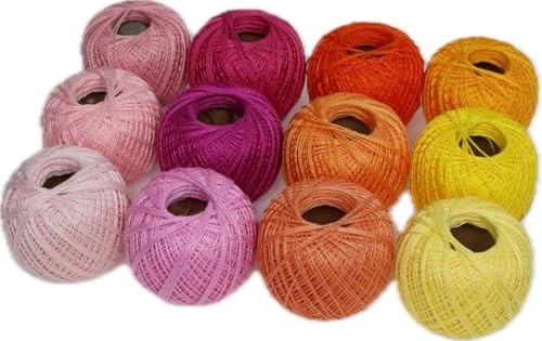 KCS Mercerized Pearl Cotton Thread Size 8 Crochet Needlework Embroidery Threads Ball (12, 12balls20) - color: 12balls20