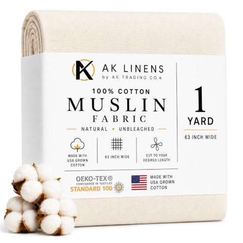 AK TRADING CO. Muslin Fabric/Textile Unbleached - Draping Fabric - Natural 1 Yard Medium Weight - 100% Cotton (63in. Wide) - color: Natural Unbleached, size: 1 Yard