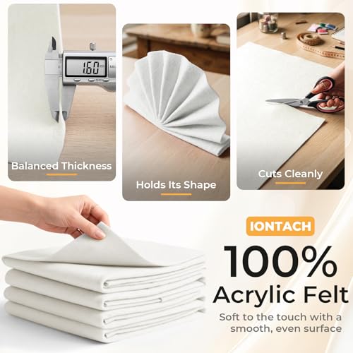 IONTACH 9" X 36" Soft Felt Sheets 1.6mm Thick (4 Packs, Ivory) - color: Ivory