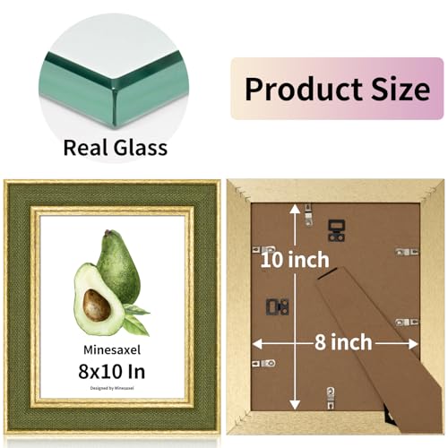8x10 Picture Frame - Green Fabric & Vintage Gold Border HD Real Glass with Easel for Tabletop/Wall (Family Photos, Cabin Decor 4 Pack) - color: Green-4pcs, size: 8x10